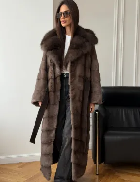 Шуба-кимоно с капюшоном куница