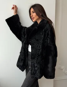 Полушубок из каракуля с норкой