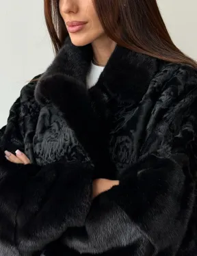 Полушубок из каракуля с норкой
