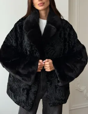 Полушубок из каракуля с норкой
