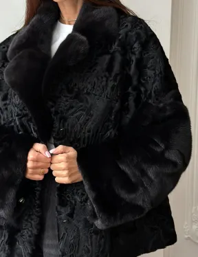 Полушубок из каракуля с норкой