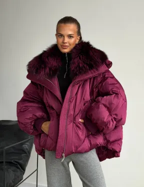 Пуховик с мехом чернобурки