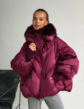 Пуховик с мехом чернобурки