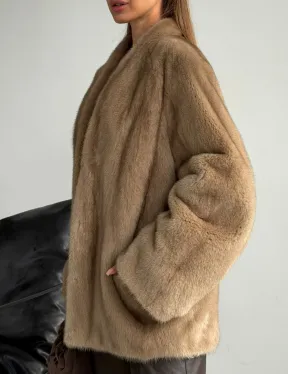 Норковый полушубок V-образный воротник