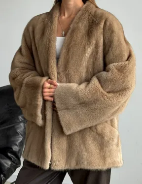 Норковый полушубок V-образный воротник