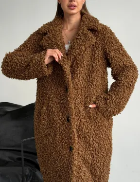 Коричневая двухсторонняя дубленка из экомеха