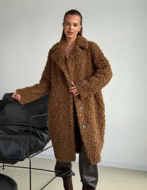 Коричневая двухсторонняя дубленка из экомеха