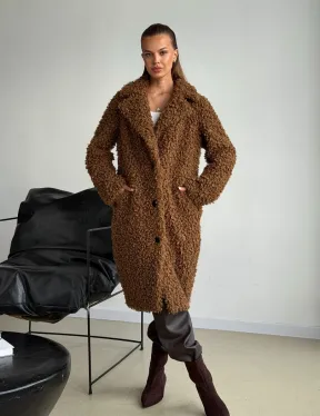 Коричневая двухсторонняя дубленка из экомеха