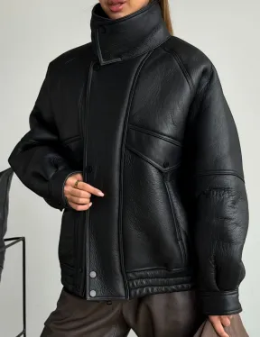 Черная натуральная дубленка из овчины