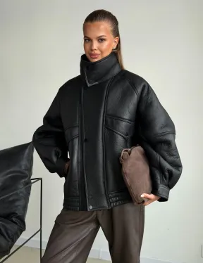 Черная натуральная дубленка из овчины