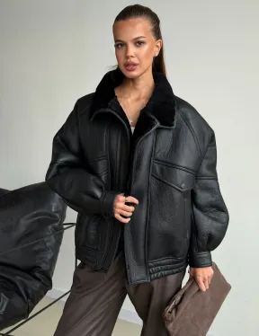 Черная натуральная дубленка из овчины