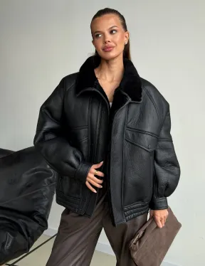 Черная натуральная дубленка из овчины