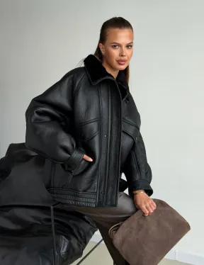 Черная натуральная дубленка из овчины