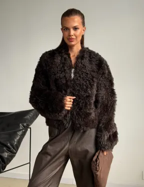 Дубленка кроп-топ из овчины калган