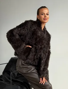 Дубленка кроп-топ из овчины калган