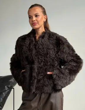 Дубленка кроп-топ из овчины калган