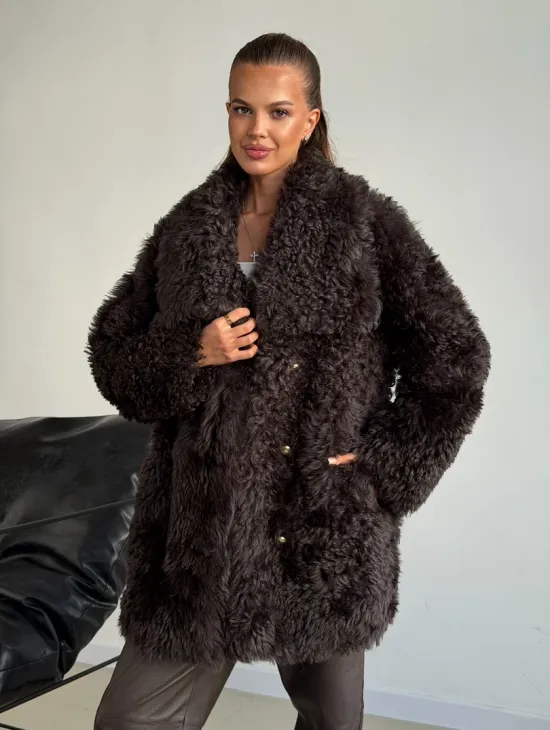 Дублёнка коричневая из овчины - тиградо