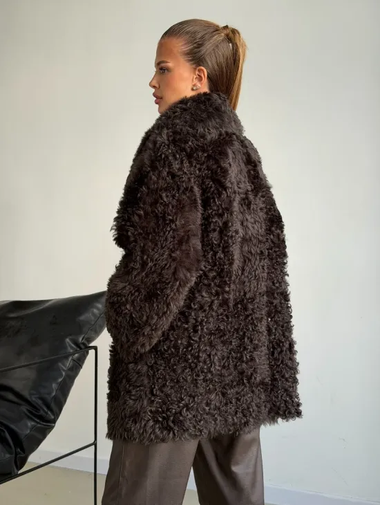 Дублёнка коричневая из овчины - тиградо