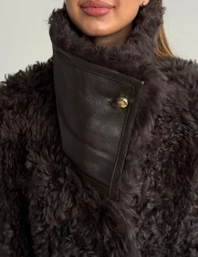 Дублёнка коричневая из овчины - тиградо