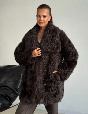 Дублёнка коричневая из овчины - тиградо