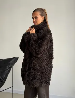 Дублёнка коричневая из овчины - тиградо