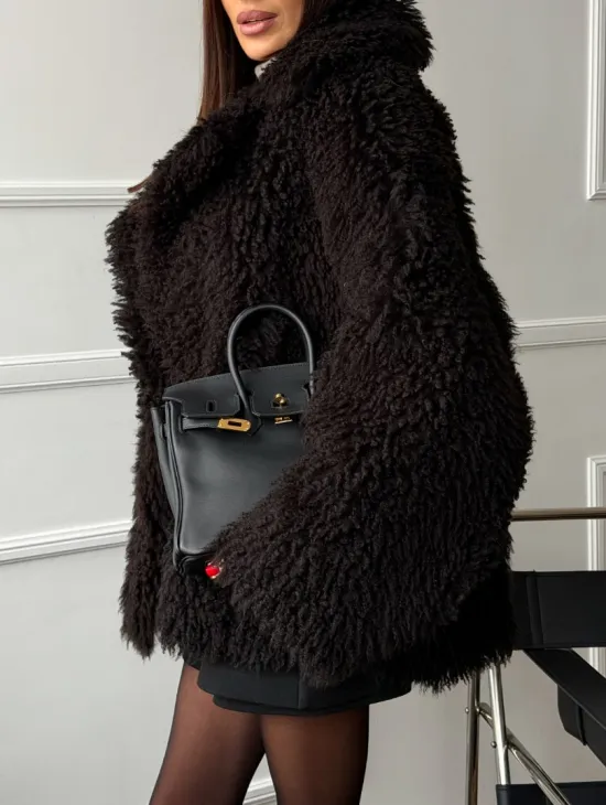 Коричневая дубленка из меха Тиградо