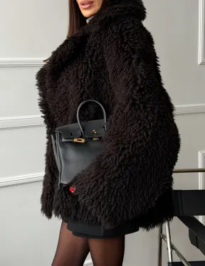 Коричневая дубленка из меха Тиградо