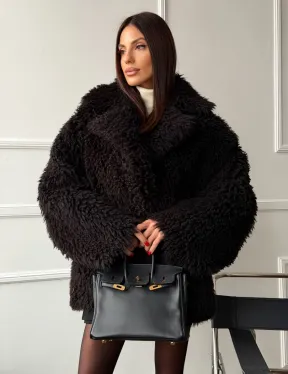 Коричневая дубленка из меха Тиградо