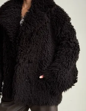 Коричневая дубленка из меха Тиградо