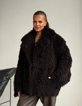 Коричневая дубленка из меха Тиградо