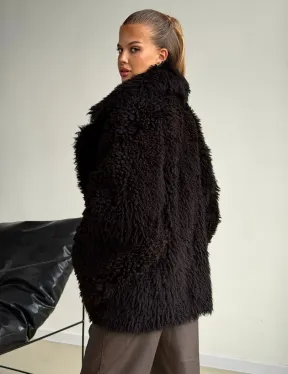 Коричневая дубленка из меха Тиградо