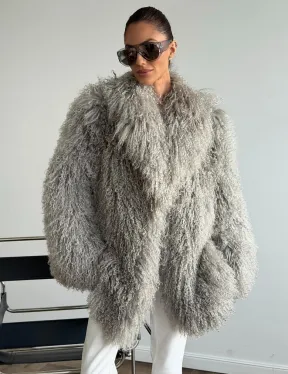 Серая шуба из ламы