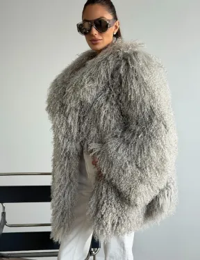 Серая шуба из ламы