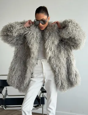 Серая шуба из ламы