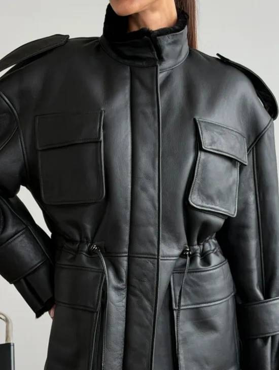 Черная куртка - дубленка из испанского мериноса