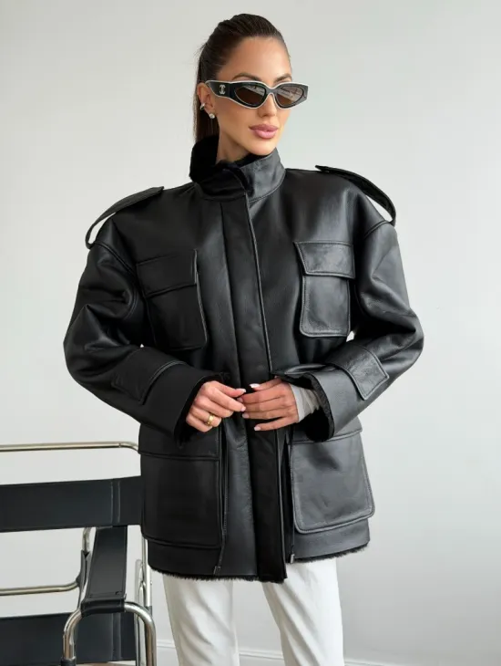 Черная куртка - дубленка из испанского мериноса