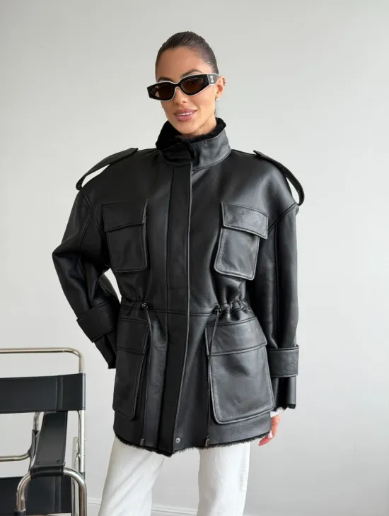 Черная куртка - дубленка из испанского мериноса