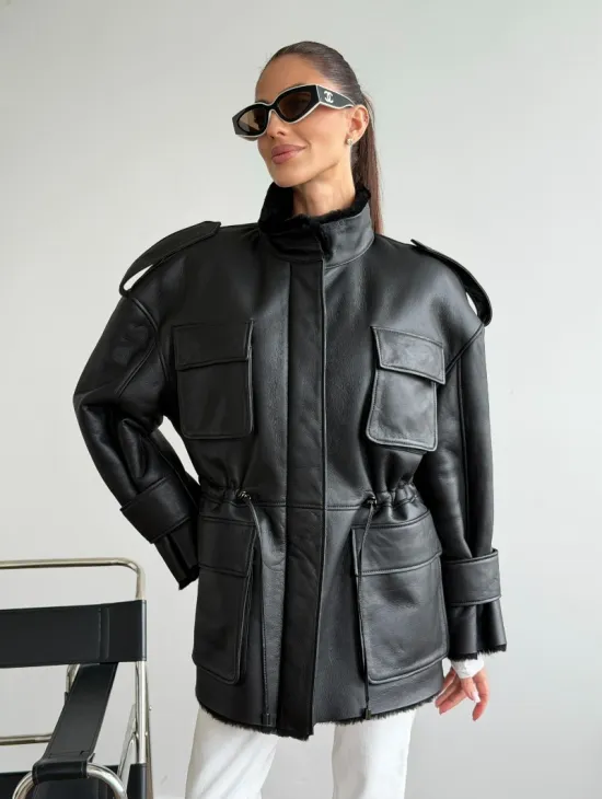 Черная куртка - дубленка из испанского мериноса