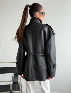 Черная куртка - дубленка из испанского мериноса