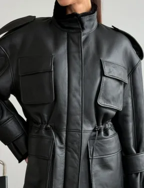 Черная куртка - дубленка из испанского мериноса