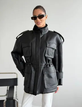 Черная куртка - дубленка из испанского мериноса