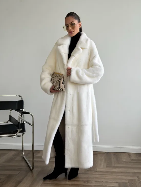 Белая норковая шуба в пол