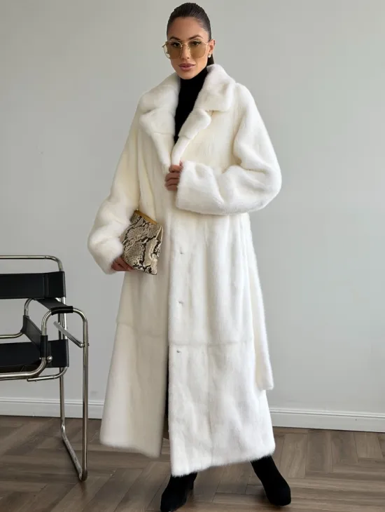 Белая норковая шуба в пол