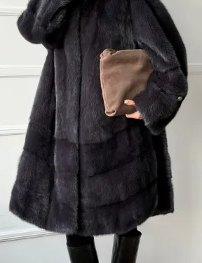 Норковая шуба с капюшоном - графит