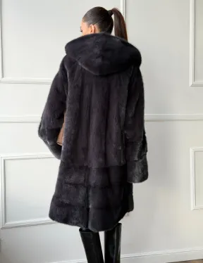 Норковая шуба с капюшоном - графит