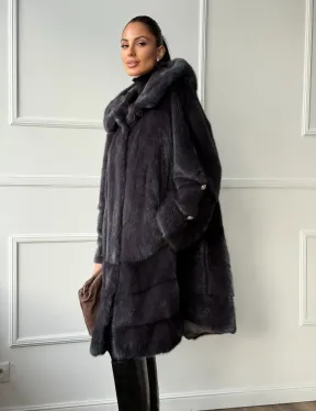 Норковая шуба с капюшоном - графит