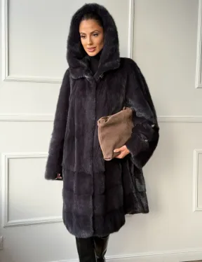 Норковая шуба с капюшоном - графит