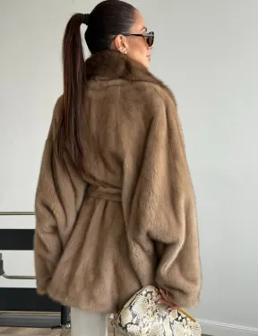 Шуба норковая с воротником куница - летучая мышь