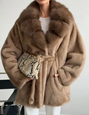 Шуба норковая с воротником куница - летучая мышь