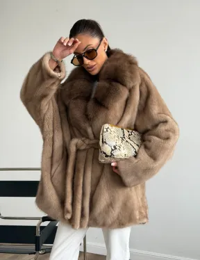 Шуба норковая с воротником куница - летучая мышь